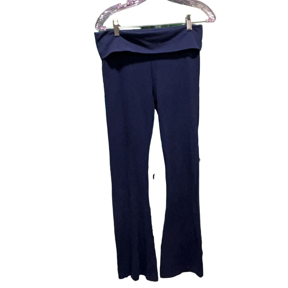 PINK Yoga Pants Women's M Navy Blue Fold-over Waist Stretch Leggings Flare